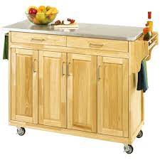 Advantages of a stainless steel commercial style island: Stainless Steel Top Wooden Kitchen Cart Island With Casters
