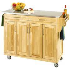 Stainless steel kitchen island cart with wheels. Stainless Steel Top Wooden Kitchen Cart Island With Casters
