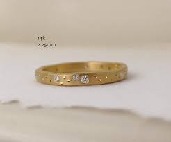 Scattered Diamonds Gold Ring Artisan Wedding Band Starry Etsy Textured Gold Ring Diamond Eternity Wedding Band Blue Sapphire Rings