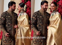 Ranveer And Deepika Padukone At Their Bengaluru Wedding Reception Deepika Padukone Style Deepika Padukone Saree Bollywood Wedding