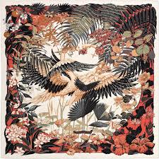 Flamingo Party Hermes Cashmere And Silk Shawl Hand Rolled 55 X 55 Color Natural Leather Coral Black Ref H242898s 06 Kerudung