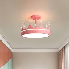 Wall panels install foam crown molding install indirect lighting in foam crown molding install faux wood. Kids Crown Semi Flush Ceiling Fixture Acrylic Girls Bedroom Led Flush Mount Lighting In Pink Blue Gold Beautifulhalo Com