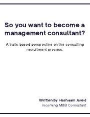 A management consultant's job is to solve tough business problems. Hashaam Javed S Guide To Becoming A Management Consultant Pdf So You Want To Become A Management Consultant A Traits Based Perspective On The Course Hero