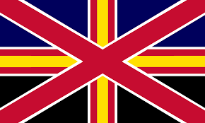 It is made up of a great white cross which spans diagonally across the flag on a blue background. Flag Of The United Kingdom Of Ireland Scotland Wales And Northern England Reverse Uk Wales Vexillology