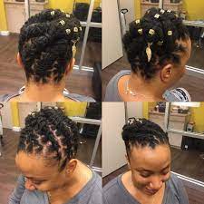 Thought Her Locs Were Too Short To Style Longlivelocs Shortlocs Womenlocstyles Locstyles Locupdo Healthylocs Dreads Styles Short Loc Styles Loc Updo