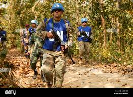 U.N. Peacekeepers from the U.S. Army 728th Military Police Battalion  practice patrolling techniques during a field training exercise as part of  Exercise Shanti Doot 4, in Bangladesh. Shanti Doot 4 is a