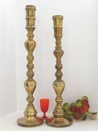 3pc set candlesticks brass ring column pillar vintage antique decorative candle. Gigantic Brass Candle Holders Floor Standing Antique
