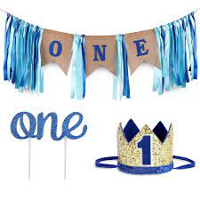 Brighten up your party with this gorgeous cake bunting! Baby 1st Birthday Boy Decorations With Crown Baby Boy First Birthday K R Celebrations