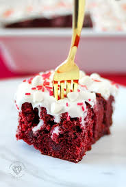 Remove other layer from pan in same manner; Christmas Poke Cake Red Velvet Cake Recipe Red Velvet Cake Red Velvet Cake Mix Cookies