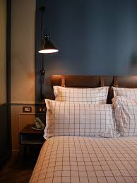The Hoxton Paris Leather Strap Headboard Grid Bedding Block Colour Painted Headboard Bedroom Design Leather Headboard Headboard
