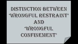 Any restraint by force, necessity, or obstacle, from french confinement (16c.; Distinction Between Wrongful Restraint And Wrongful Confinement Restraint Meant To Be Effort