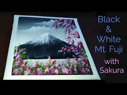 For Beginners Cherry Blossom And Mt Fuji Painting Easy Acrylic Painting Drawing Black And White Youtube