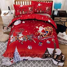 Così felice con questo acquisto. Tealp Copripiumino Natalizio King Size Regali Di Natale Di Babbo Natale Set Di Biancheria Da Letto Rosso Easy Care Amazon It Casa E Cucina