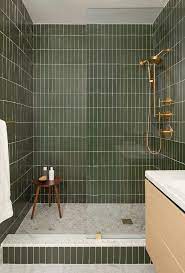 Bathrooms Shower Interiors Green Subway Tiles Renovation Brass Hardware Go Bathrooms Gree Green Subway Tile Green Bathroom Bathroom Interior Design