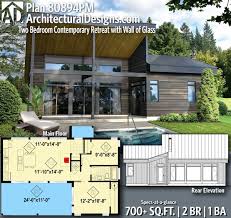 This simple, elegant and modern house design has two bedrooms and two toilet and baths. Plan 80894pm Two Bedroom Contemporary Retreat With Wall Of Glass In 2021 Modern House Plans Small House Floor Plans House Layouts