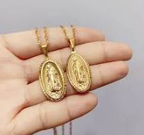 Stainless Steel Our Lady Virgin Mary Necklace 18k Gold Plated Women Men  Christian Jewelry Cross Miraculous Medal Necklace
