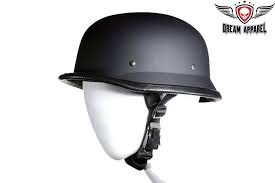 German Novelty Flat Black Helmet With Adjustable Chin Strap Novelty Helmets Black Helmet Black Motorcycle Helmet