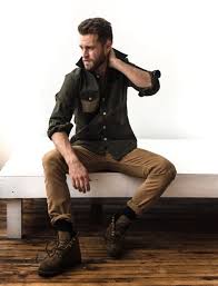 Black Pants And Brown Boots Men Men S Olive Long Sleeve Shirt Khaki Chinos Brown Leather Casual Boots Black Socks Mens Fashion Casual Khaki Chinos Sneakers Men Fashion