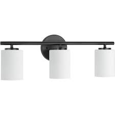 Black And White Vanity Light Progress Lighting Replay 22 In 3 Light Black Bathroom Vanity Light With Glass Shades P2159 In 2020 Black Bathroom Light Fixtures Vanity Lighting Black Bathroom Light