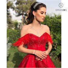 Helene Omuzlar Tuylu Katli Kirmizi Kina Abiyesi Dreamon Com Tr 2021 Resmi Elbise The Dress Couture