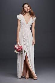 Embroidered Chiffon Dress With Plunging Neckline David S Bridal Casual Wedding Casual Wedding Dress Backyard Wedding Dresses