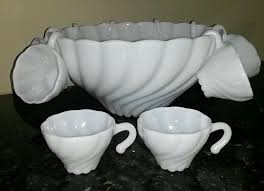 Hazel Ware Atlas Hostess SWIRL Milk White Glass Punch Bowl Cup
