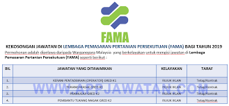 Fama telah ditubuhkan pada 30 september 1965 yang mempunyai satu tujuan iaitu khas. Jawatan Kosong Di Lembaga Pemasaran Pertanian Persekutuan Fama Appjawatan Malaysia