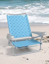 The beach chair features an aluminum frame with patented locking brackets to reinforce the chair strength and prevent the chair from folding or collapsing while in use. Sandbar 5 Reclining Backpack Folding Beach Chair In Shark Bite Lowtides Ocean Products