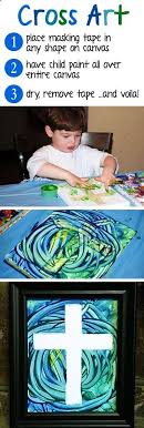 Cross Art Easy Painting Project For Small Children Place Masking Tape In Any Shape Onto A Canvas L Bible School Crafts Sunday School Crafts School Crafts