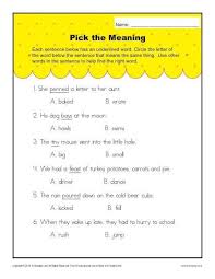 Context Clues Worksheets For 1st Grade Pick The Meaning Context Clues Worksheets Context Clues Context Clues Activities