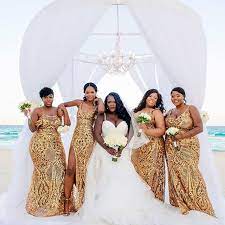 Issa Haitian Wedding In Cancun Starring This Stunning Melaninbeauty Bride And Her Slay Br Bridesmaid Gold Bridesmaid Dresses Wedding Bridesmaid Dresses
