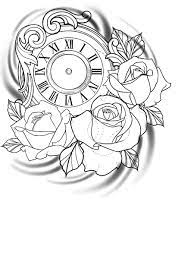 Time And Roses Tattoo Stencil Outline Clock Tattoo Design Tattoo Lettering Fonts