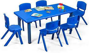 Costzon Kids Table And Chairs Set 6 Pcs Stackable Chairs 47 X 23 5 Inch Rectangular Plastic Activity Table Set For Children Reading Drawing Playing Snack Time V 2020 G