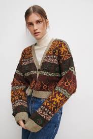 It has a great fit. Women S Knitwear Zara United Kingdom Jacquard Jacket Cardigan Casual Cardigan Sweater