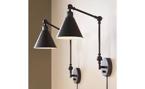 Plug in wall sconce bedside. Wray Modern Industrial Adjustable Swing Arm Plug In Wall Lights Set Of 2 Lamps Dark Bronze Plug In Light Fixture Up Down Sconce Bedroom Bedside House Reading Living Room Hallway 360 Lighting