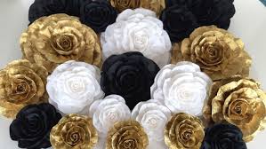Black And Gold Paper Flowers Black Gold Large Paper Flowers Wall Decor Baby Shower Etsy Large Paper Flowers Wall Decor Large Paper Flowers Paper Flower Wall Decor