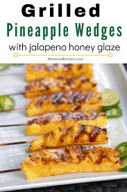Place the pineapple spears on the grill and turn them every few minutes until all sides are grilled. Grilled Spicy Pineapple Skewers With A Jalapeno Honey Glaze A Fun Dessert Recipe For An Outdoor P Grilled Pineapple Grilled Pineapple Recipe Appetizer Recipes