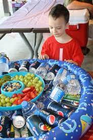 Drinks to give at pool parties for kids. Turn A Kiddie Pool Into A Drink Station At A Bbq Pool Birthday Party Splash Party Pool Party Kids