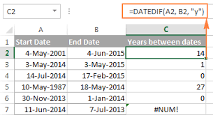 Subtract dates in microsoft excel to illustrate the subtraction of dates in excel, let us assume that you have the start dates in column a and the end dates in column b. Excel Datedif Calculating Date Difference In Days Weeks Months Or Years