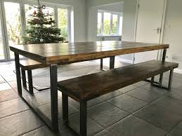 Dark Waxed Reclaimed Scaffold Dining Table And Two Benches Wood Dining Table Dining Table Home Furniture Shopping