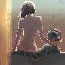 elisa esposito, the shape of water, wall, bad id, bad twitter id, highres,  1boy, 1girl, arm support, ass, back, bathroom, bathtub, black hair, fins,  from behind, hand on anothers face, misounkocurry, mixed-sex