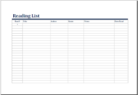 Ms Excel Printable Reading List Template Excel Templates