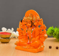 Home :: Spiritual :: Idols :: Festive Vibes Polyresin Panchmukhi Hanuman  Murti/Statue Orange Sankat Mochan Hanuman Idol Statue Murti for Pooja  Temple Vastu Gift Decoration (6x4.5 Inches)(450 Grms.)