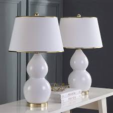 Amazon Com Safavieh Lighting Collection Jill Double Gourd Ceramic Table Lamp Red Set Of 2 Home Kitchen Table Lamp Sets Lamp Sets Lamp