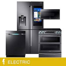 Samsung 4 Piece Electric 4 Door Counter Depth Family Hub Kitchen Package In Black Stainless Steel Kitchen Appliance Packages Kitchen Suite Kitchen Refrigerator