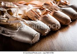Muted pink ballet pointe shoes shabby cottage chic adorned soft dance slippers romantic silk ribbon, roses and rhinestones anita spero design these are beautifully well worn pointe shoes. A Group Of Used Ballet Slipper Or Pointe Shoes Several Sets Of Used Ballet Toe Shoes With Ribbons Canstock