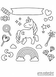 Coloringanddrawings.com provides you with the opportunity to color or print your star and hearts drawing online for free. Unicorn With Rainbow Stars And Candy Print Color Fun
