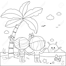 Search through 623,989 free printable colorings at getcolorings. Back View Of Children At The Beach Under A Palm Tree Black And Royalty Free Cliparts Vectors And Stock Illustration Image 124171641