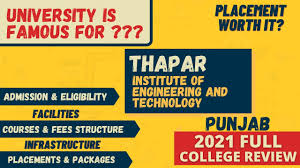 Institute with 300 acre campus. Tiet Thapar University Punjab Admission Eligibility Courses Fee Placement Packages Youtube