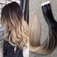 Black And Blonde Ombre Hair Extensions Full Shine 16 Balayage Tape In Hair Extensions Ombre Color 1b Off Black Fading To Color 8 Tape In Hair Extensions Ombre Hair Extensions Diy Hair Extensions